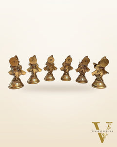 Pure Brass Set of 6 Musician Ganesha Idols Showpieces | Handcrafted Decor 6 inch
