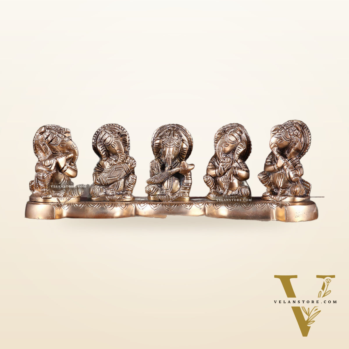 Pure Brass Set of Five Musical Ganesha – Showpiece & Gift for Loved Ones 4 inch