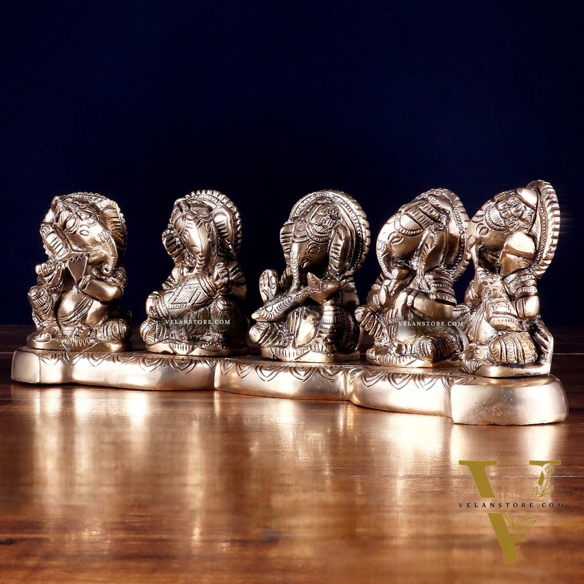 Pure Brass Set of Five Musical Ganesha – Showpiece & Gift for Loved Ones 4 inch