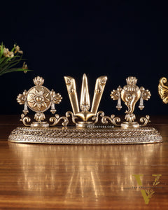 Pure Brass Shankh Chakra Namah Idol – 4" x 8"