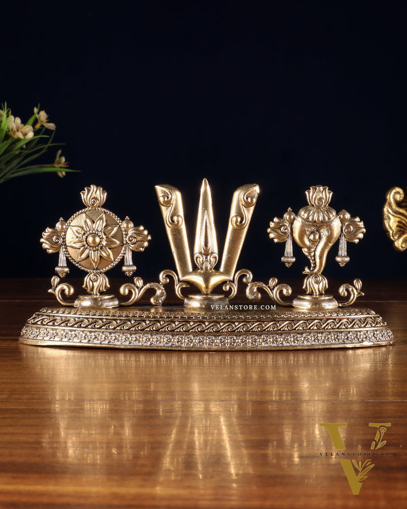 Pure Brass Shankh Chakra Namah Idol – 4" x 8"