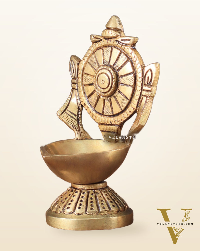Pure Brass Shankh Chakra Oil Lamps (Pair) 4.5"