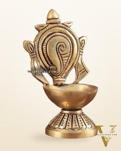 Pure Brass Shankh Chakra Oil Lamps (Pair) 4.5"