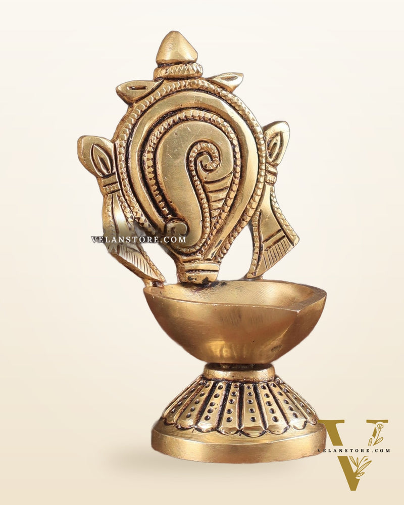 Pure Brass Shankh Chakra Oil Lamps (Pair) 4.5"