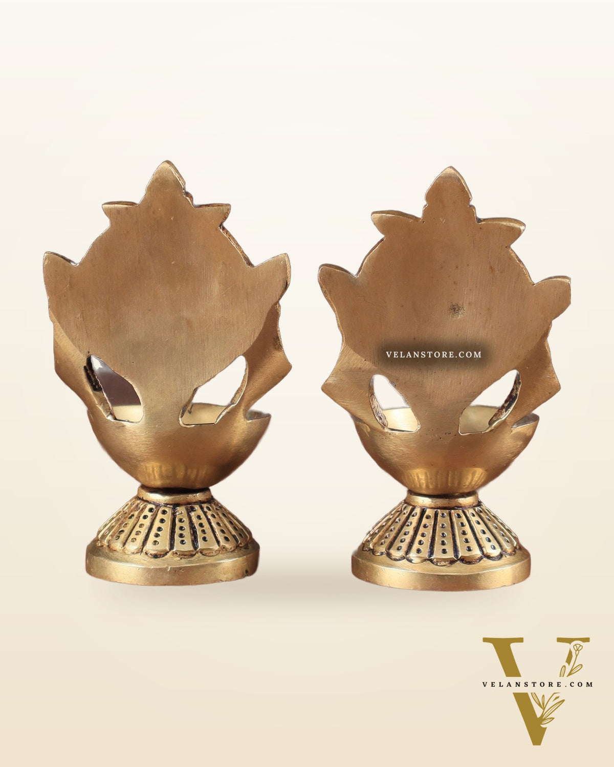 Pure Brass Shankh Chakra Oil Lamps (Pair) 4.5"