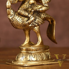Pure Brass Shanmugar Murugan with 6 Heads Sitting on Peacock Small Idol