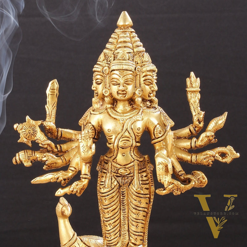 Pure Brass Shanmukha Murugan Idol with Six Heads 10.5 inch
