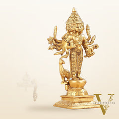 Pure Brass Shanmukha Murugan Idol with Six Heads 10.5 inch