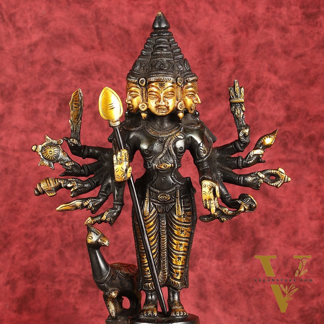 Pure Brass Shanmukha Murugan Idol with Six Heads 10.5 inch