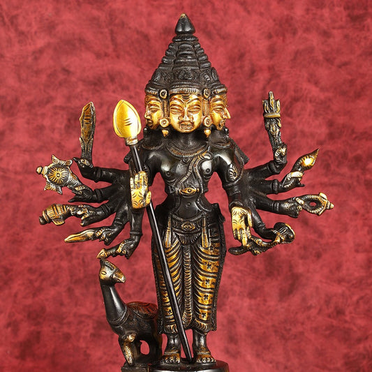 Pure Brass Shanmukha Murugan Idol with Six Heads 10.5 inch