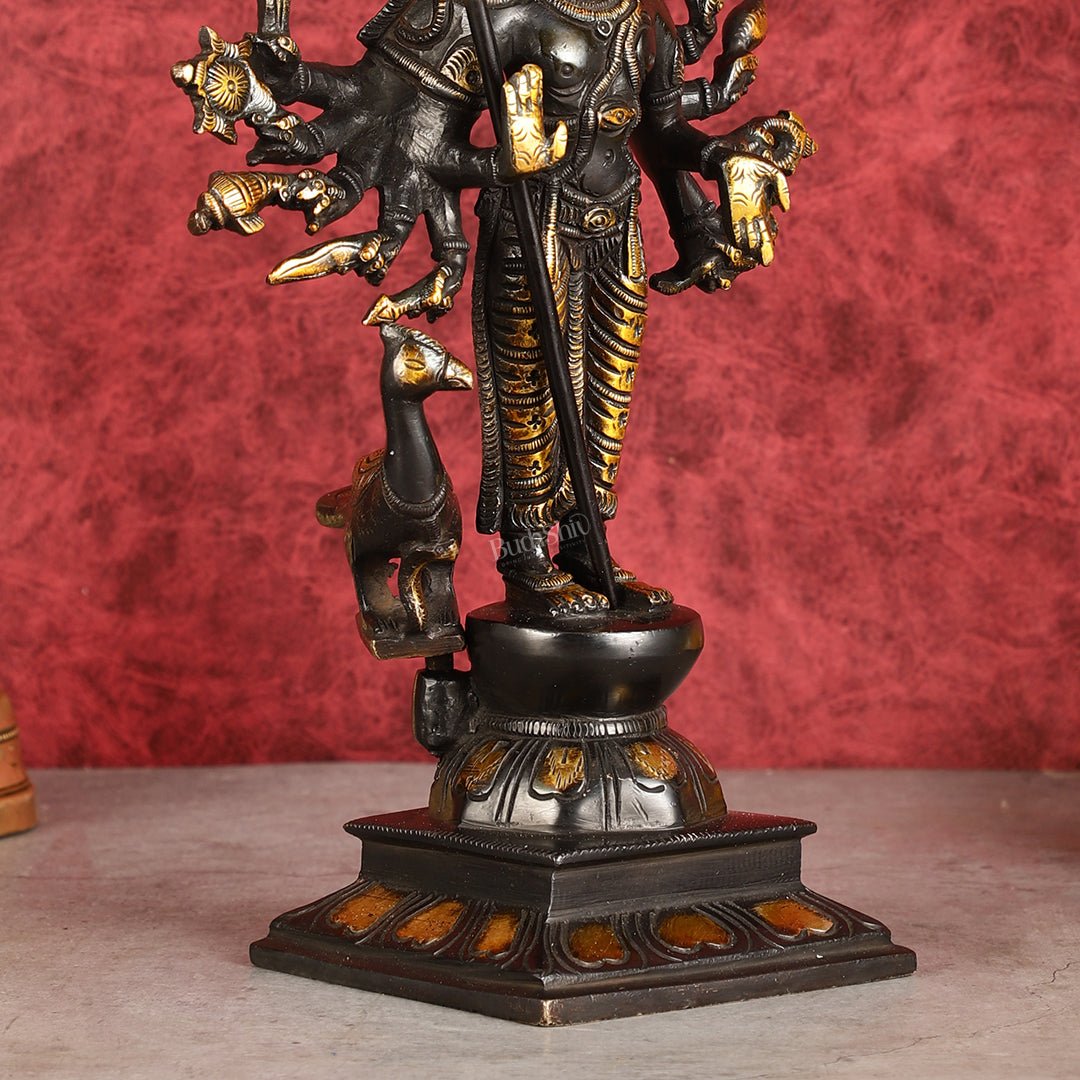 Pure Brass Shanmukha Murugan Idol with Six Heads 10.5 inch