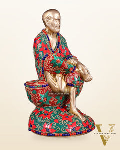 Pure Brass Shirdi Sai Baba Statue with Floral Stonework 9"
