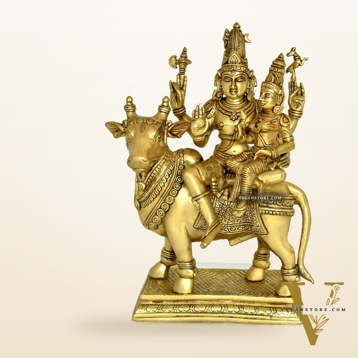 Pure Brass Shiv Parvati on Nandi Pradosh Idol - 16 inch