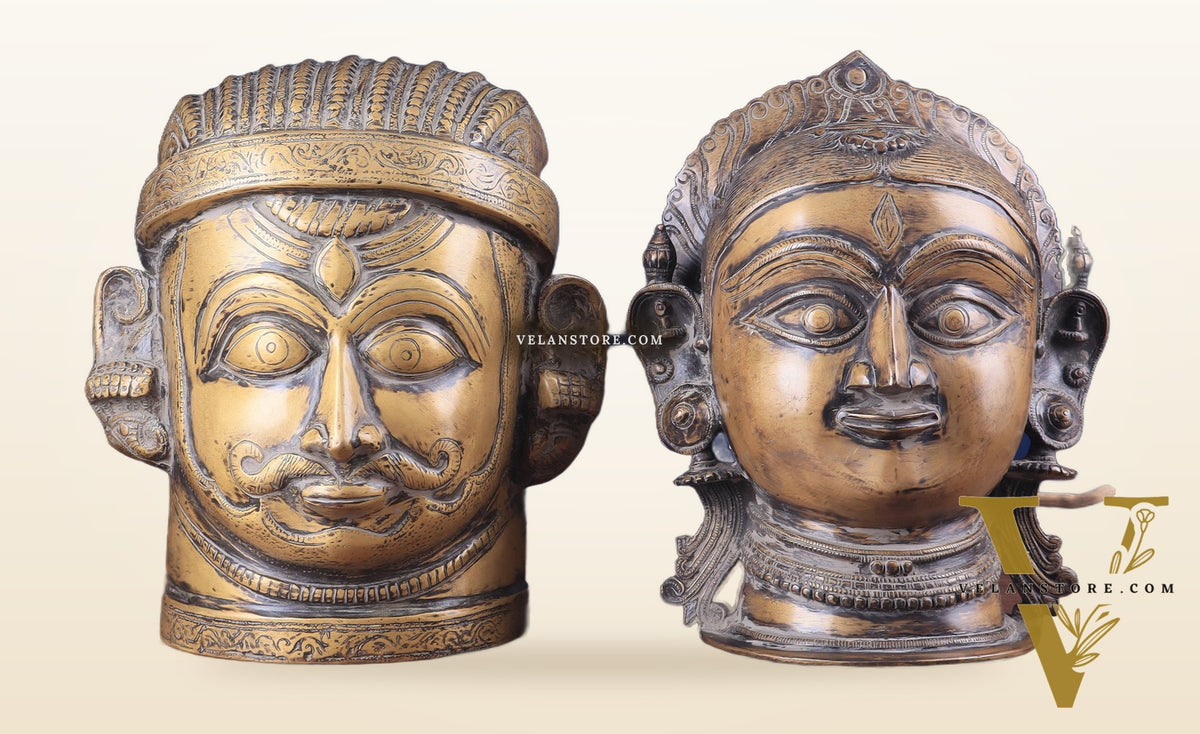 Pure Brass Shiva and Parvati/Gauri Face Sculptures