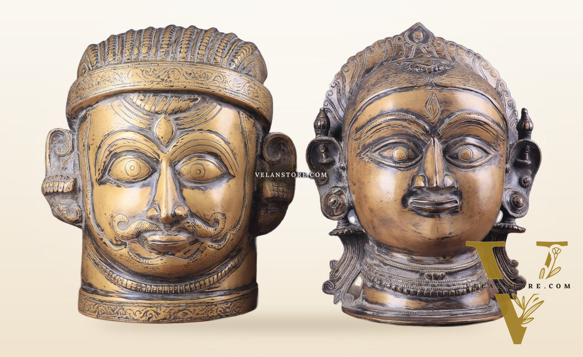 Pure Brass Shiva and Parvati/Gauri Face Sculptures