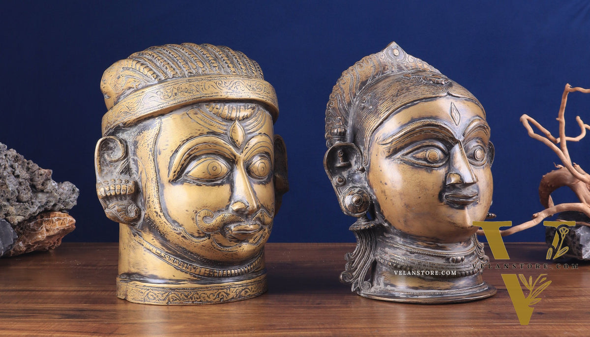 Pure Brass Shiva and Parvati/Gauri Face Sculptures