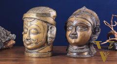 Pure Brass Shiva and Parvati/Gauri Face Sculptures