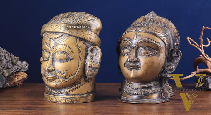 Pure Brass Shiva and Parvati/Gauri Face Sculptures