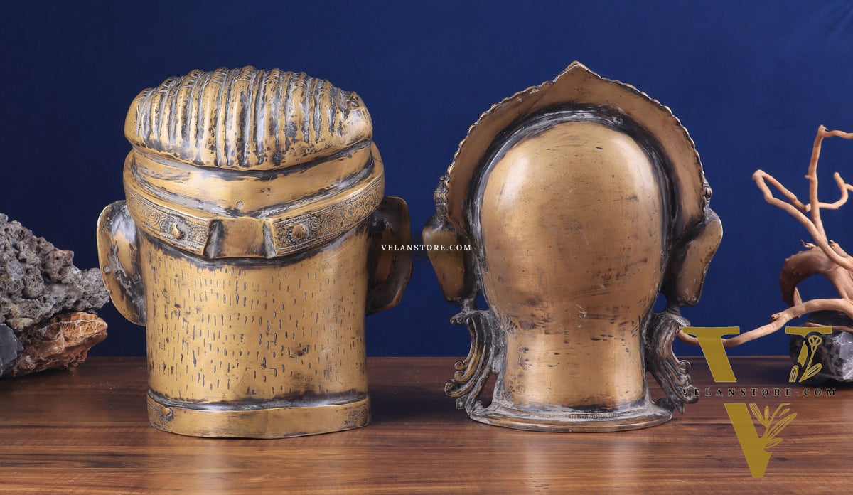 Pure Brass Shiva and Parvati/Gauri Face Sculptures