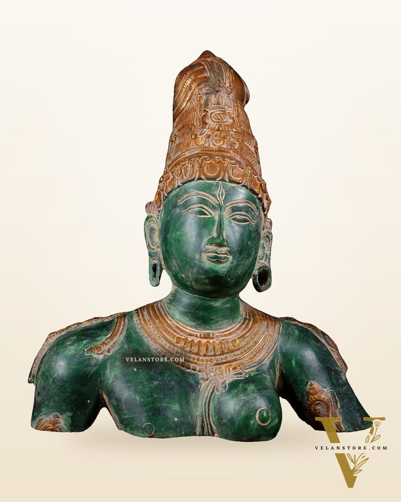 Pure Brass Shiva Parvati Ardhanarishwar Bust Sculpture – Vintage green patina 12.25 inch