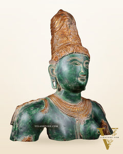 Pure Brass Shiva Parvati Ardhanarishwar Bust Sculpture – Vintage green patina 12.25 inch
