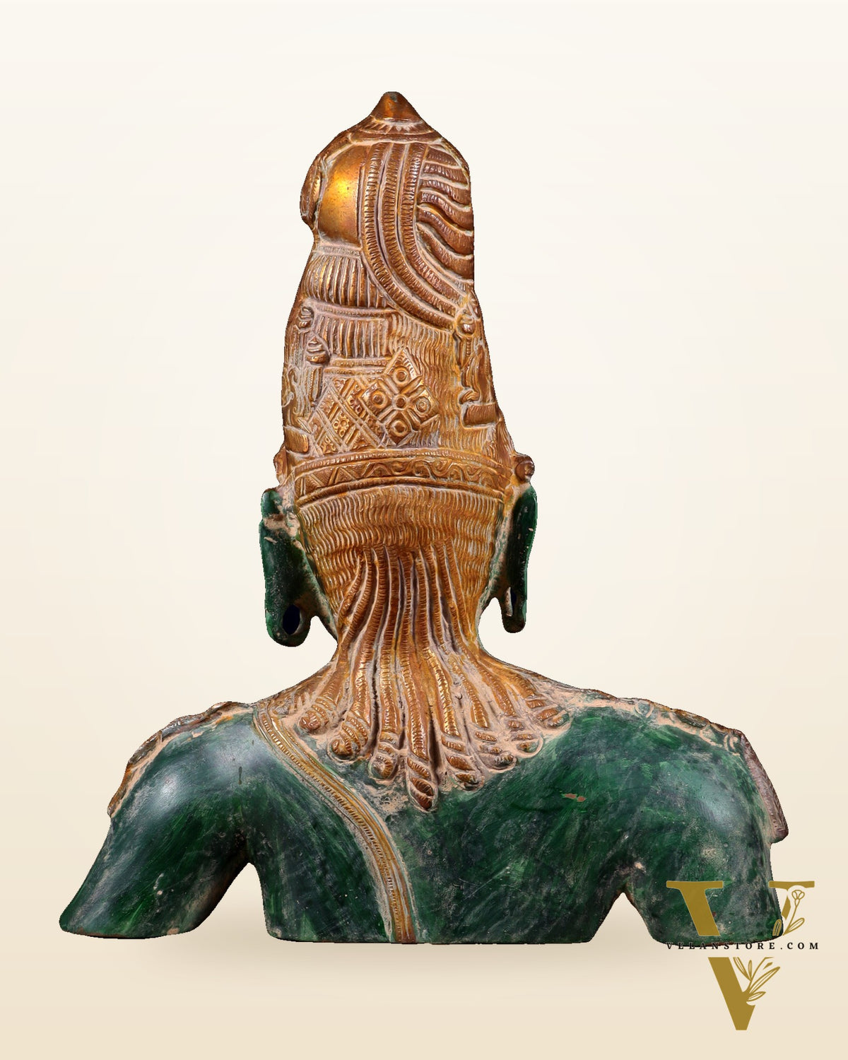 Pure Brass Shiva Parvati Ardhanarishwar Bust Sculpture – Vintage green patina 12.25 inch