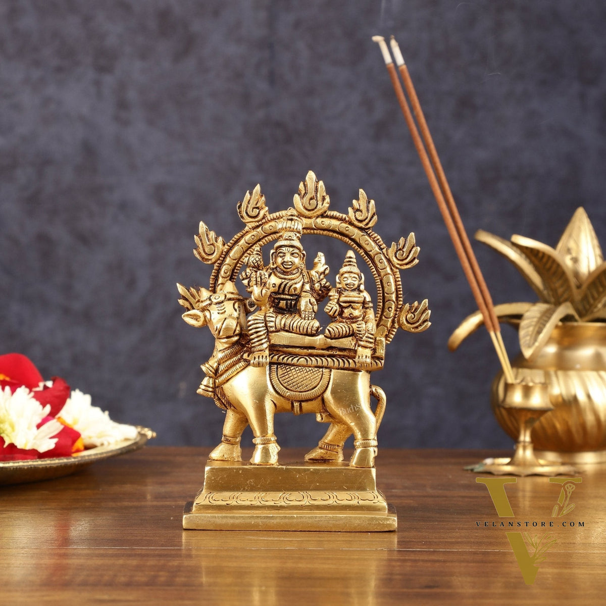 Pure Brass Shiva Parvati on Nandi Pradosha Nayagar Idol - 5.5" Height