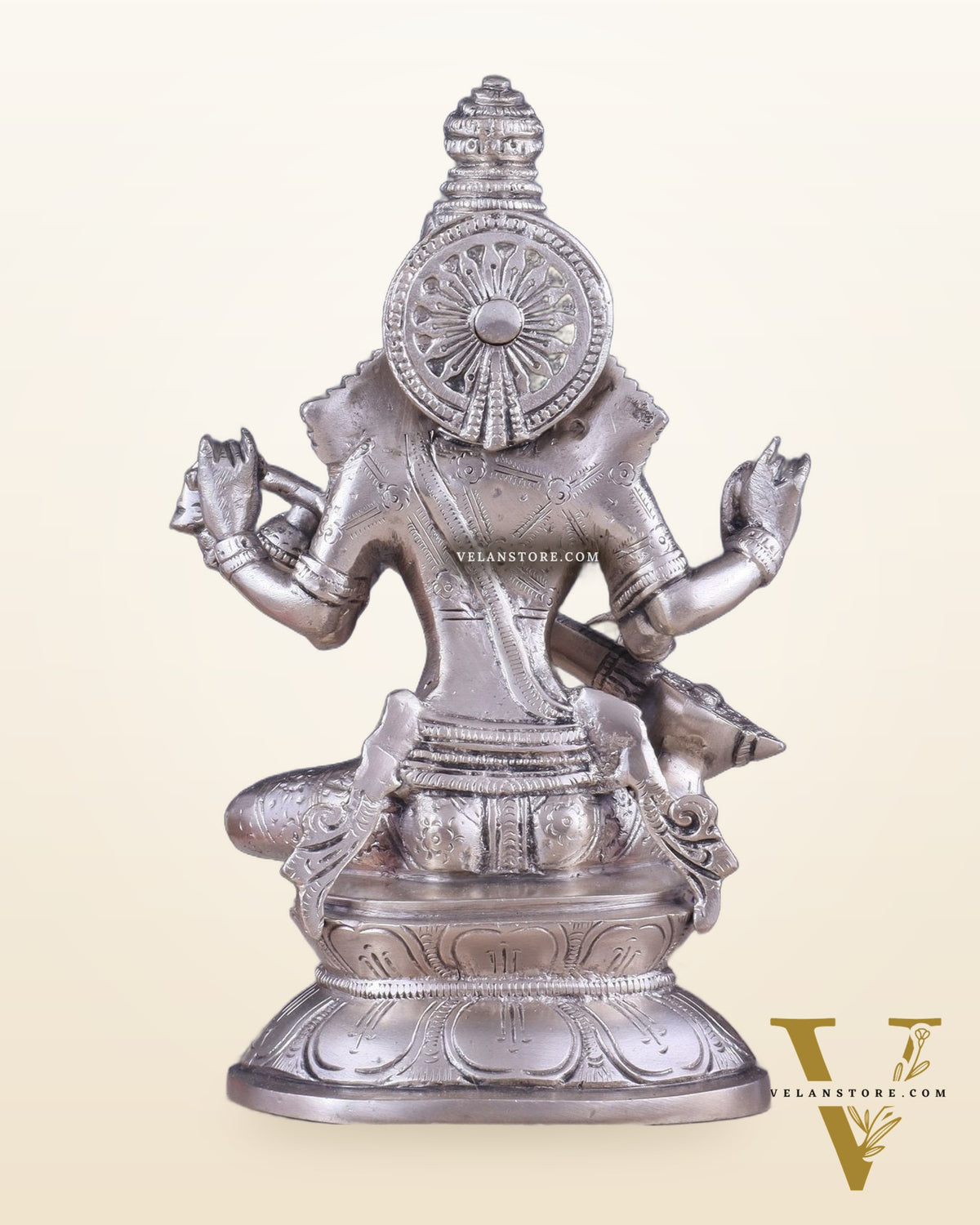 Pure Brass Silver-Plated Goddess Saraswati Idol 8"