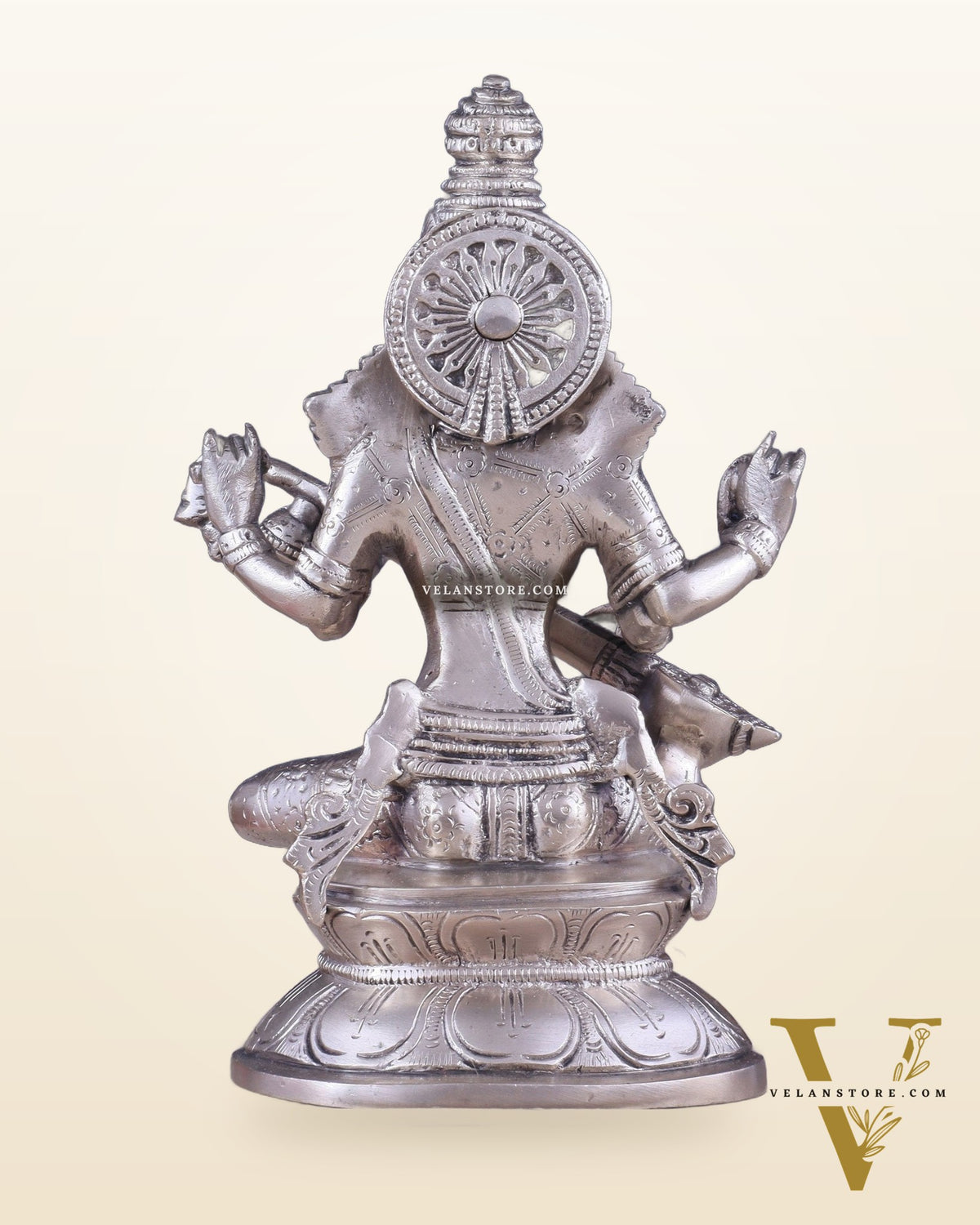 Pure Brass Silver-Plated Goddess Saraswati Idol 8"