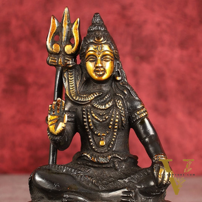Pure Brass Sitting Lord Shiva Idol - 6"