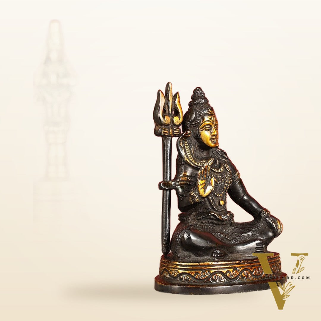 Pure Brass Sitting Lord Shiva Idol - 6"