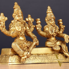 Pure Brass Sitting Vishnu Lakshmi Narayan Idol 3.75 inch
