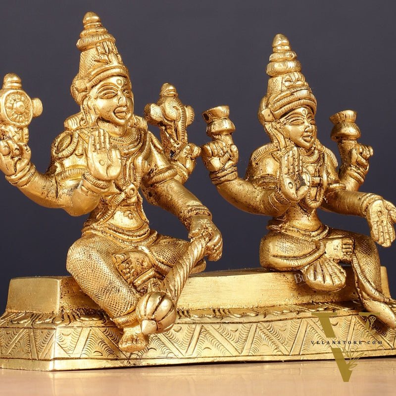Pure Brass Sitting Vishnu Lakshmi Narayan Idol 3.75 inch