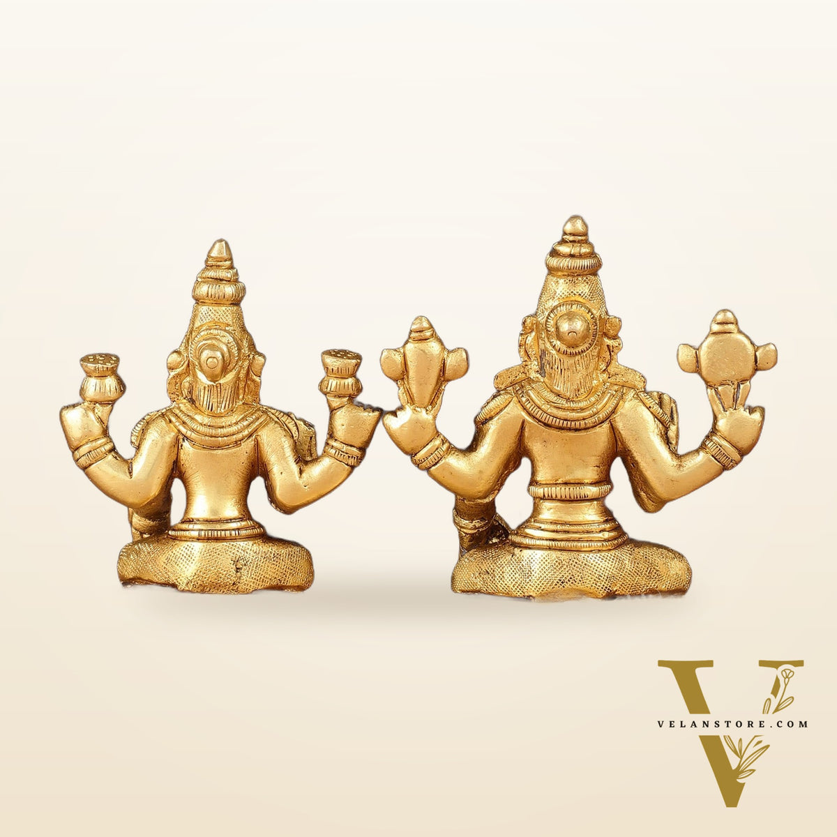 Pure Brass Sitting Vishnu Lakshmi Narayan Idol 3.75 inch