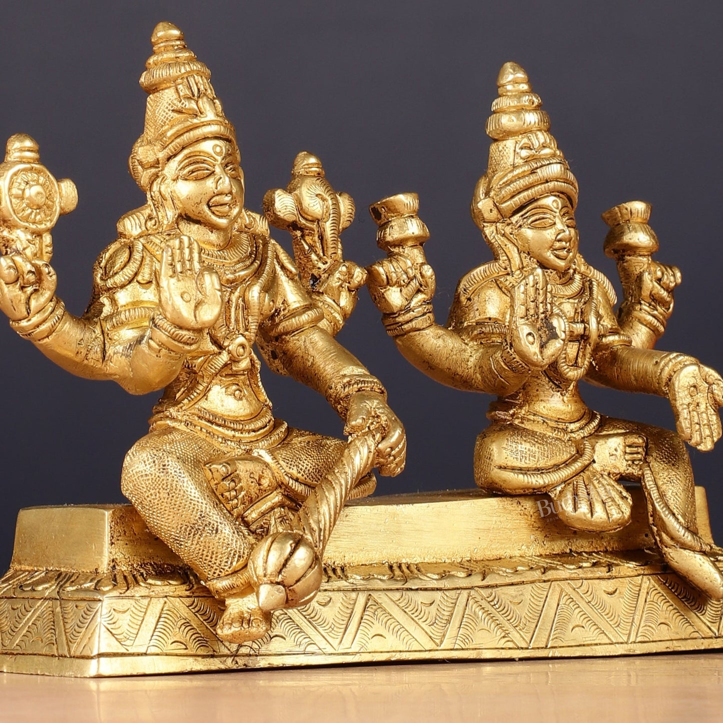 Pure Brass Sitting Vishnu Lakshmi Narayan Idol 3.75 inch
