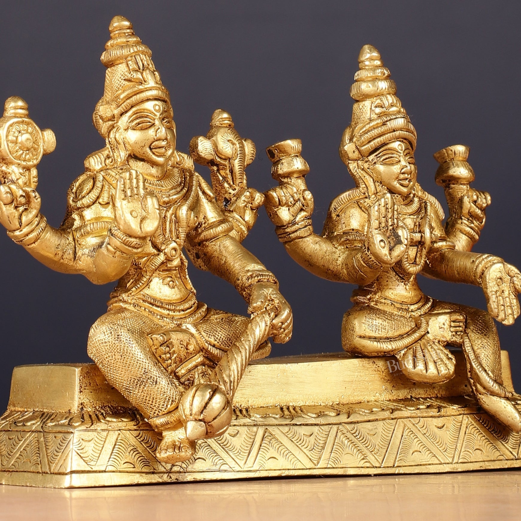 Pure Brass Sitting Vishnu Lakshmi Narayan Idol 3.75 inch