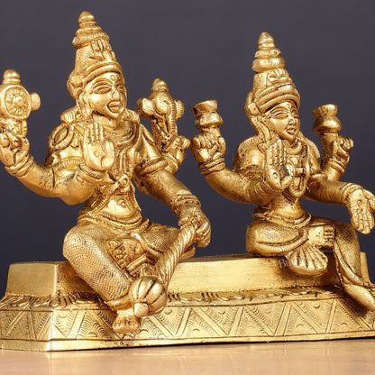 Pure Brass Sitting Vishnu Lakshmi Narayan Idol 3.75 inch