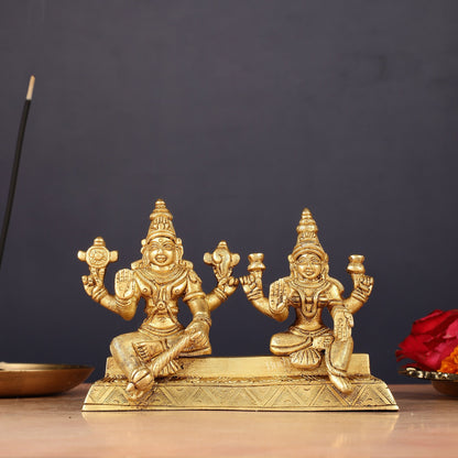 Pure Brass Sitting Vishnu Lakshmi Narayan Idol 3.75 inch
