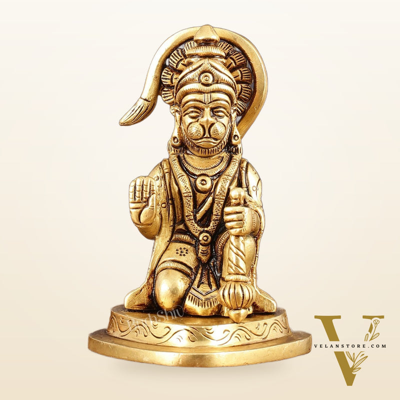 Pure Brass Small Blessing Hanuman Idol - 4" Height