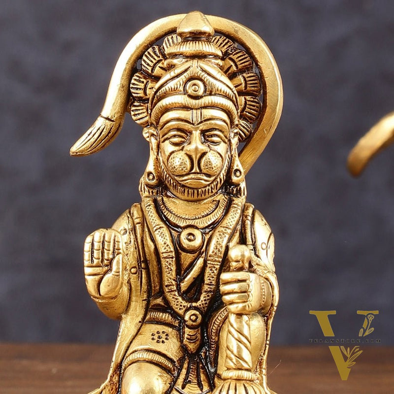 Pure Brass Small Blessing Hanuman Idol - 4" Height