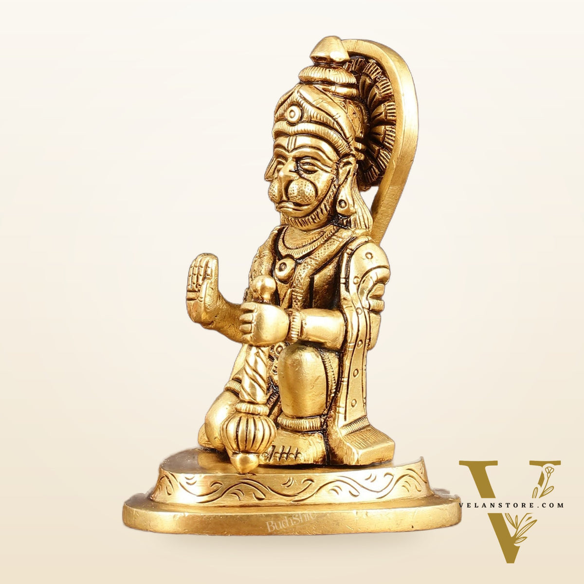 Pure Brass Small Blessing Hanuman Idol - 4" Height
