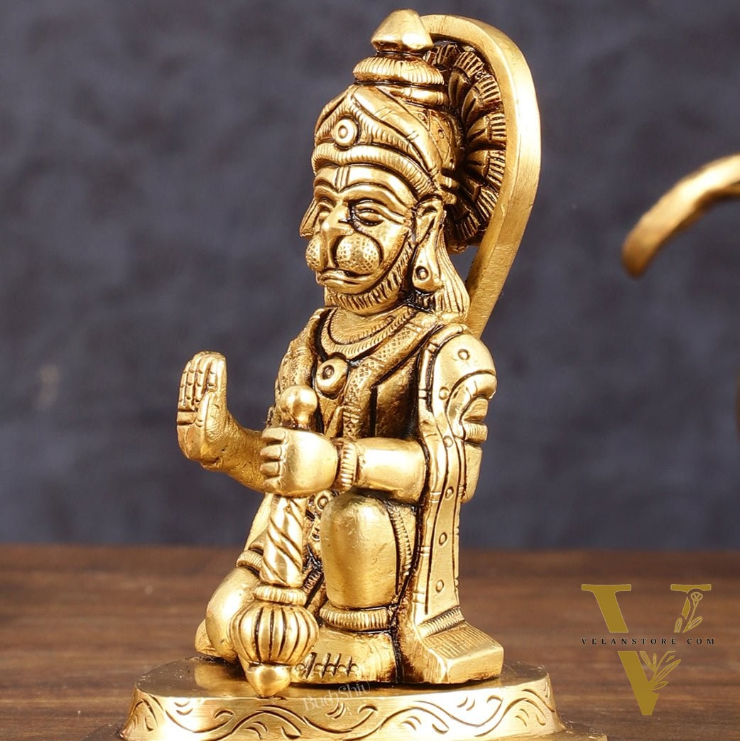 Pure Brass Small Blessing Hanuman Idol - 4" Height