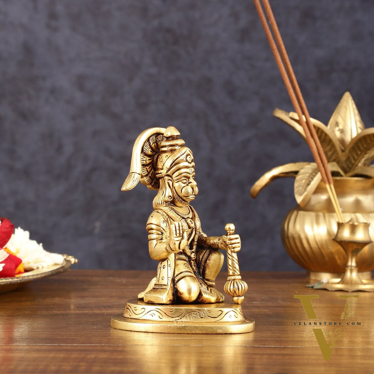 Pure Brass Small Blessing Hanuman Idol - 4" Height