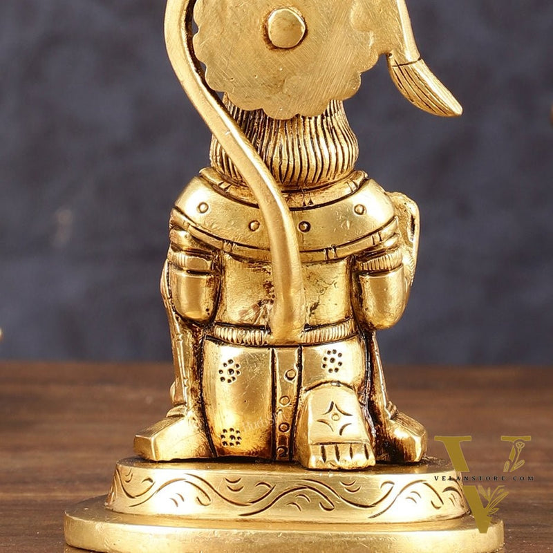 Pure Brass Small Blessing Hanuman Idol - 4" Height