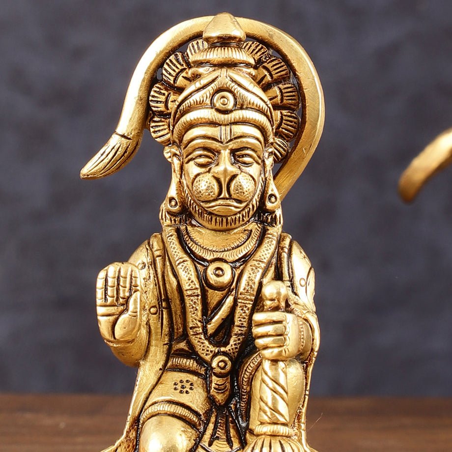 Pure Brass Small Blessing Hanuman Idol - 4" Height