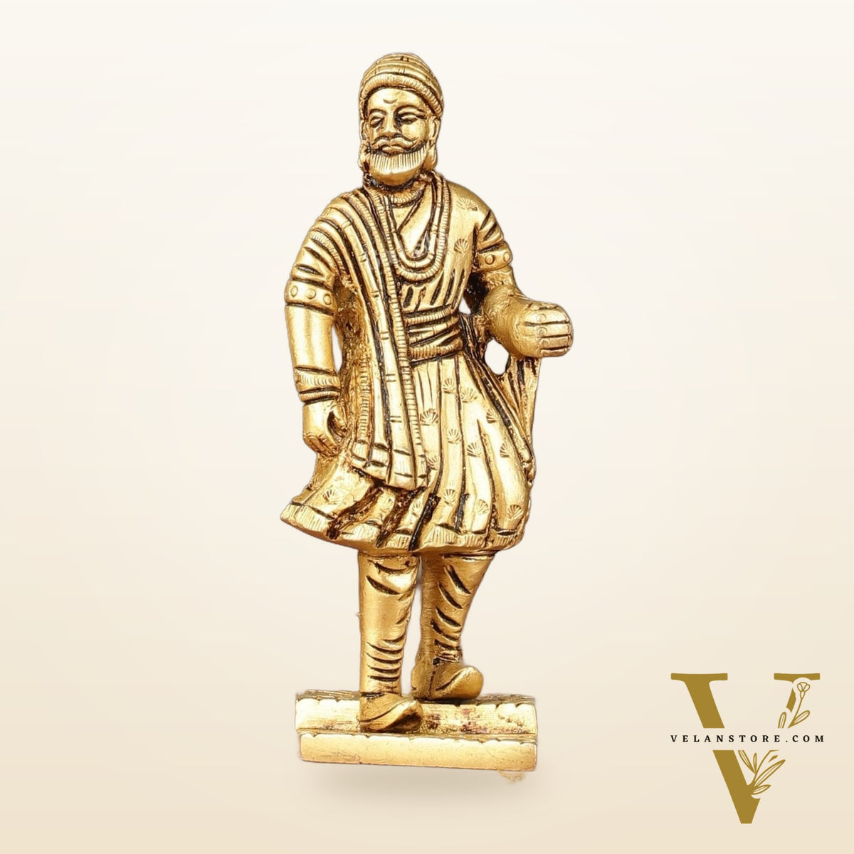 Pure Brass Small Chatrapati Shivaji Maharaj Standing Idol - 4"