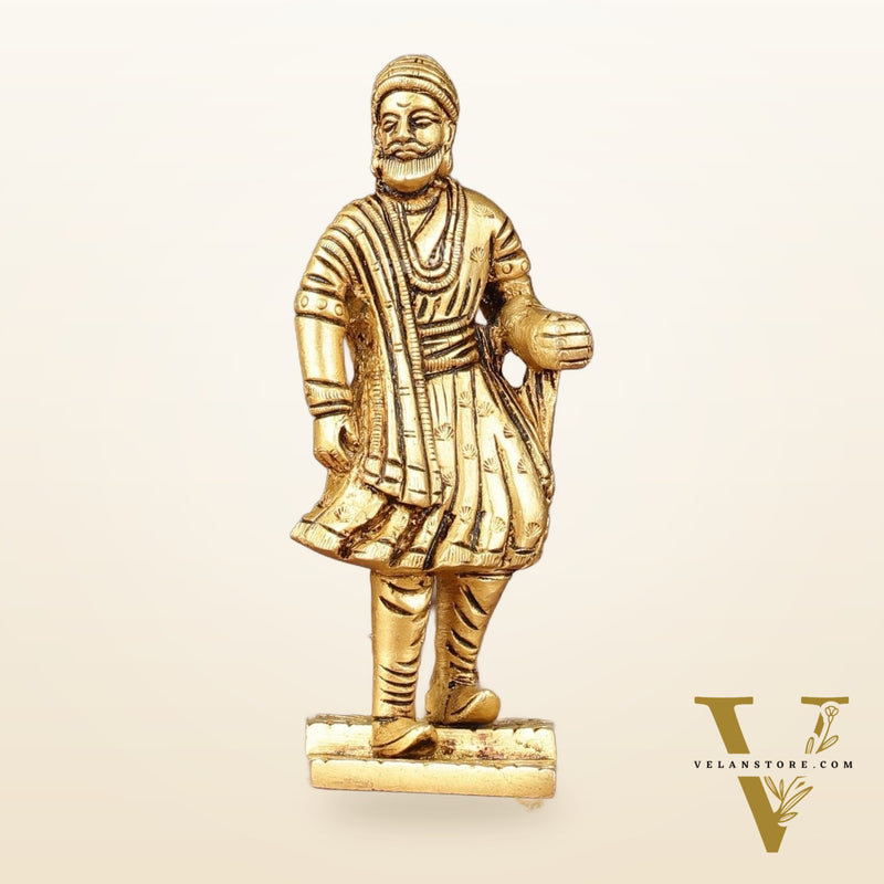 Pure Brass Small Chatrapati Shivaji Maharaj Standing Idol - 4"