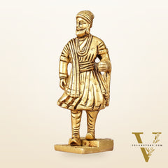 Pure Brass Small Chatrapati Shivaji Maharaj Standing Idol - 4"