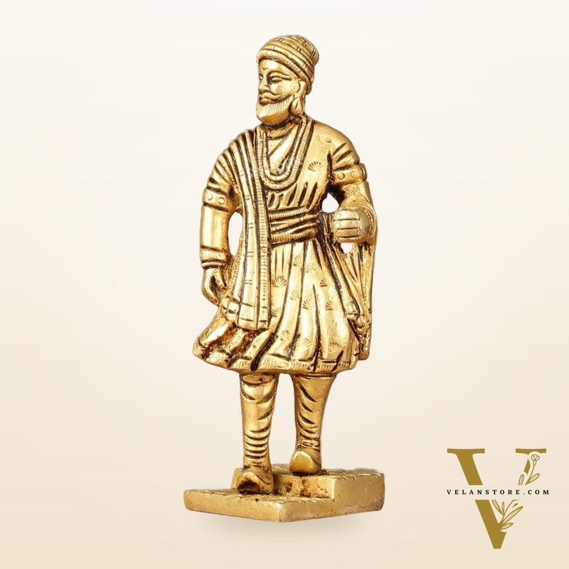 Pure Brass Small Chatrapati Shivaji Maharaj Standing Idol - 4"