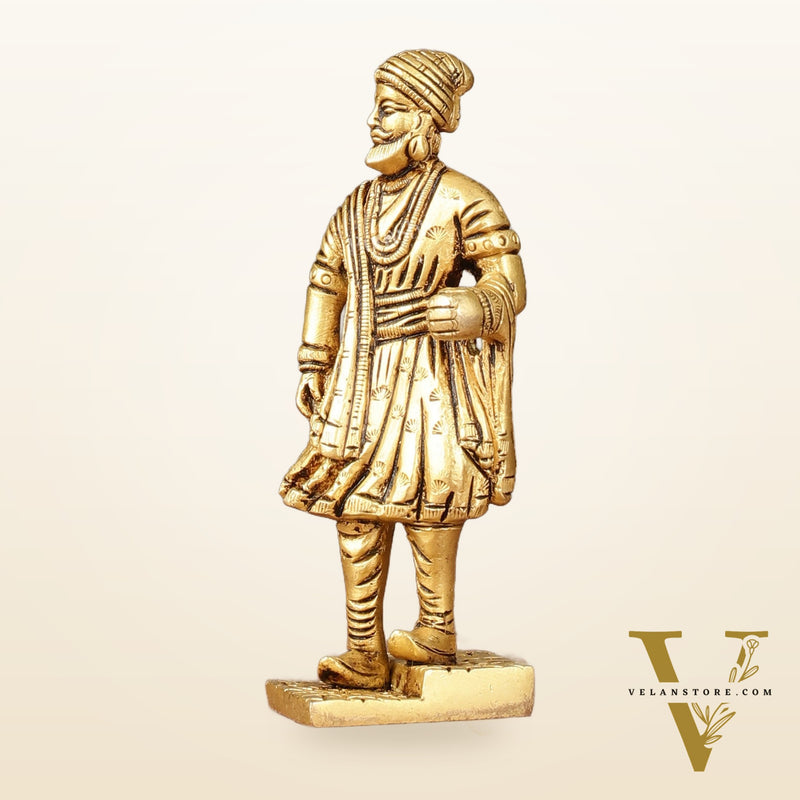 Pure Brass Small Chatrapati Shivaji Maharaj Standing Idol - 4"